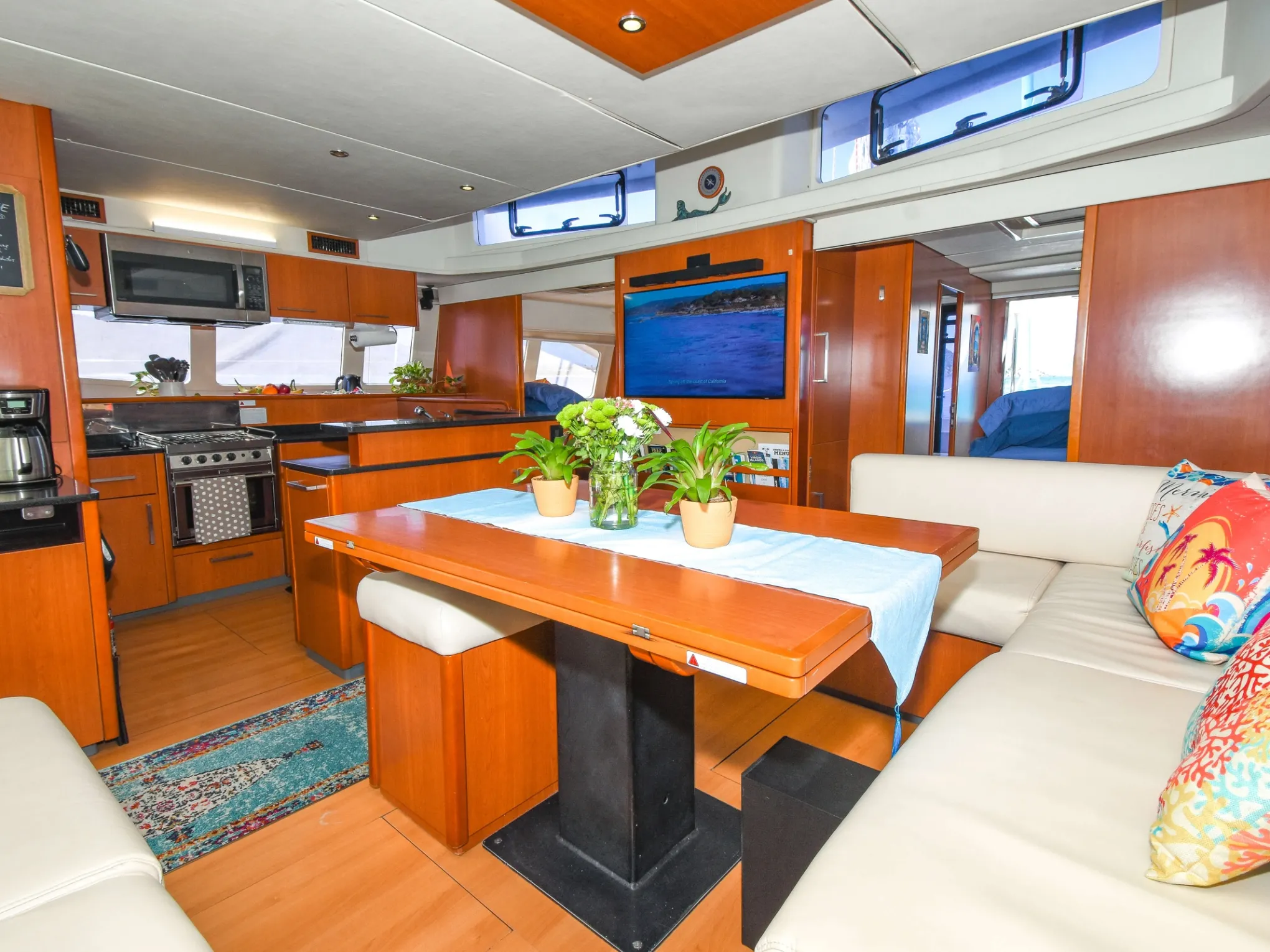 a room filled with furniture and a table