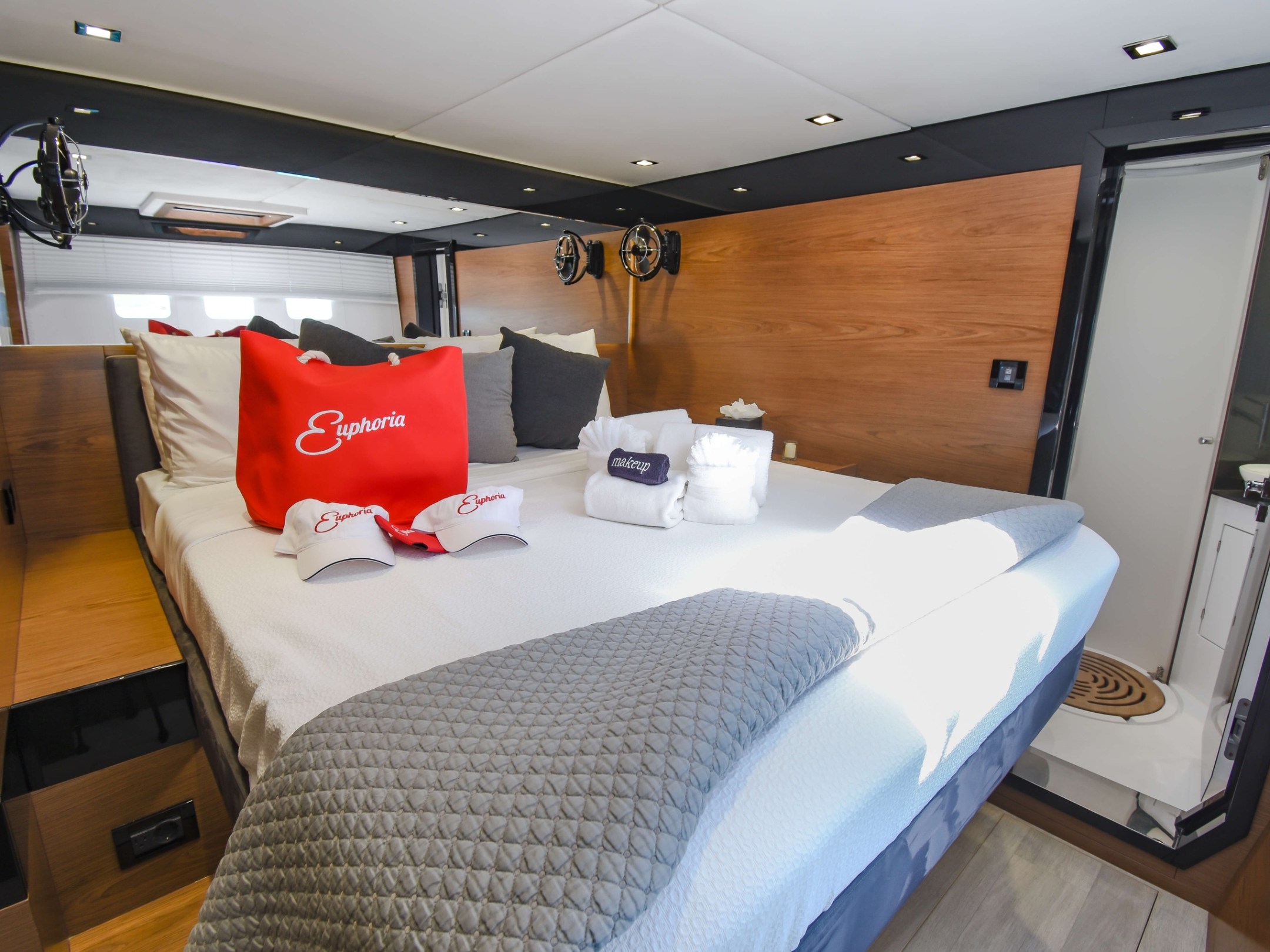 a large bed sitting in a room