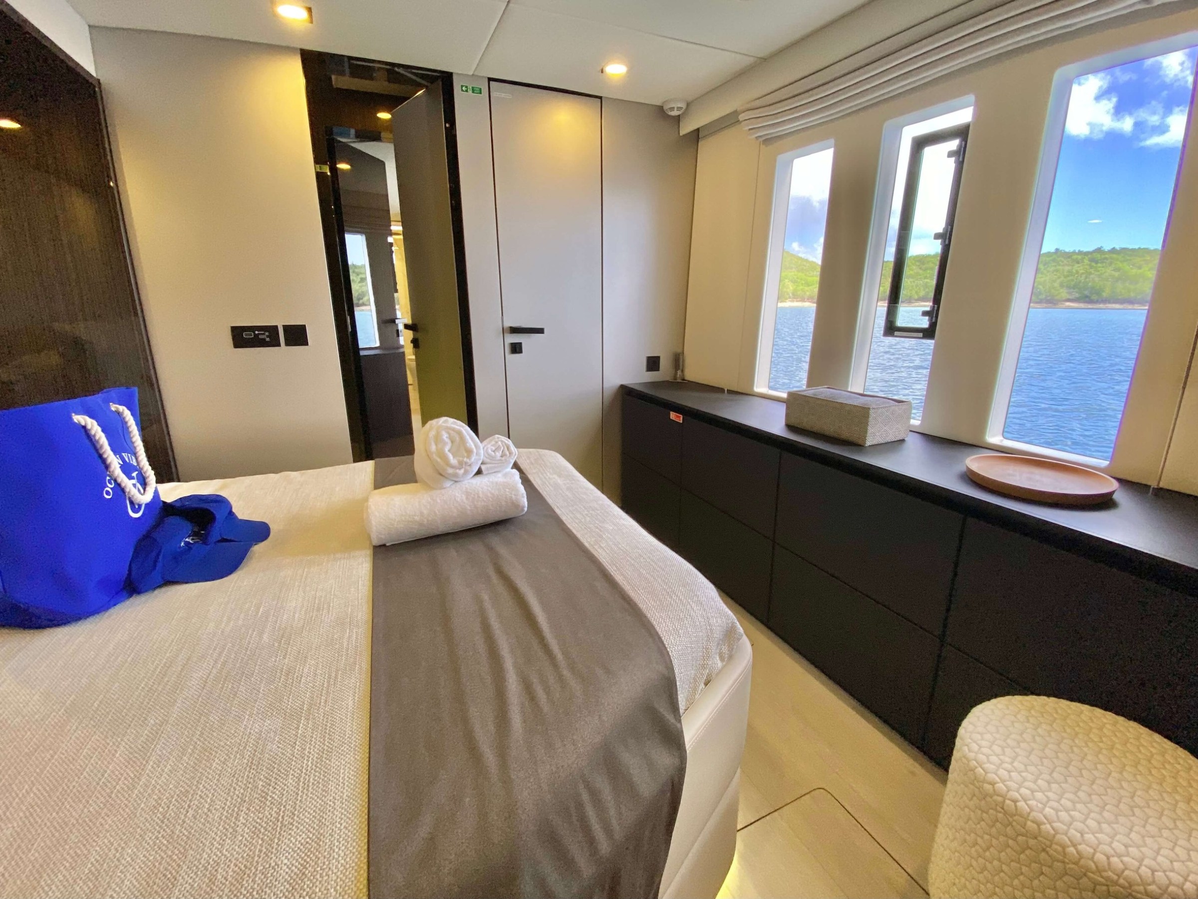 a bedroom with a large bed sitting in a room