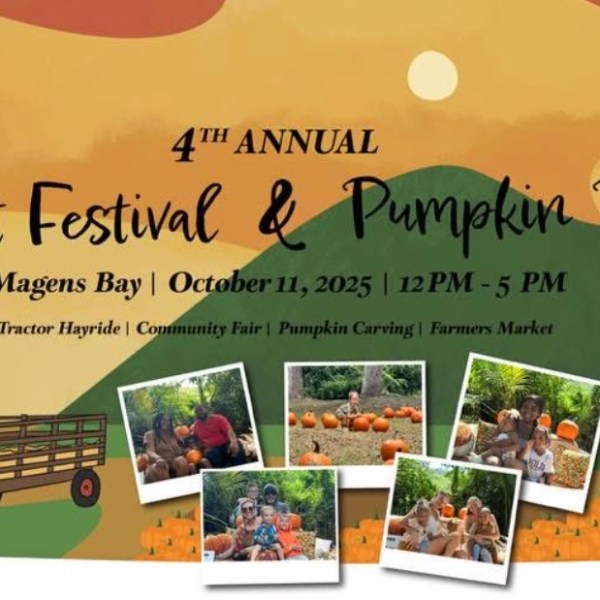 Poster for 4th Annual Harvest Festival & Pumpkin Patch at Magens Bay with illustrations and photos of pumpkins.