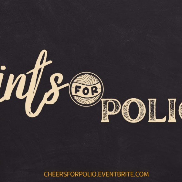 Event poster reading 'Pints for Polio' with beer mugs, karaoke, and details for Oct 24, 2025 at Taphus Beer House.